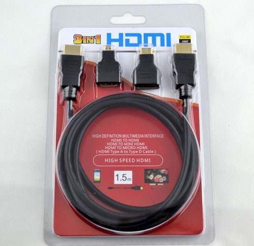 Kit Cabo Hdmi 1,5 M De Alta Velocidade 3 Em 1
